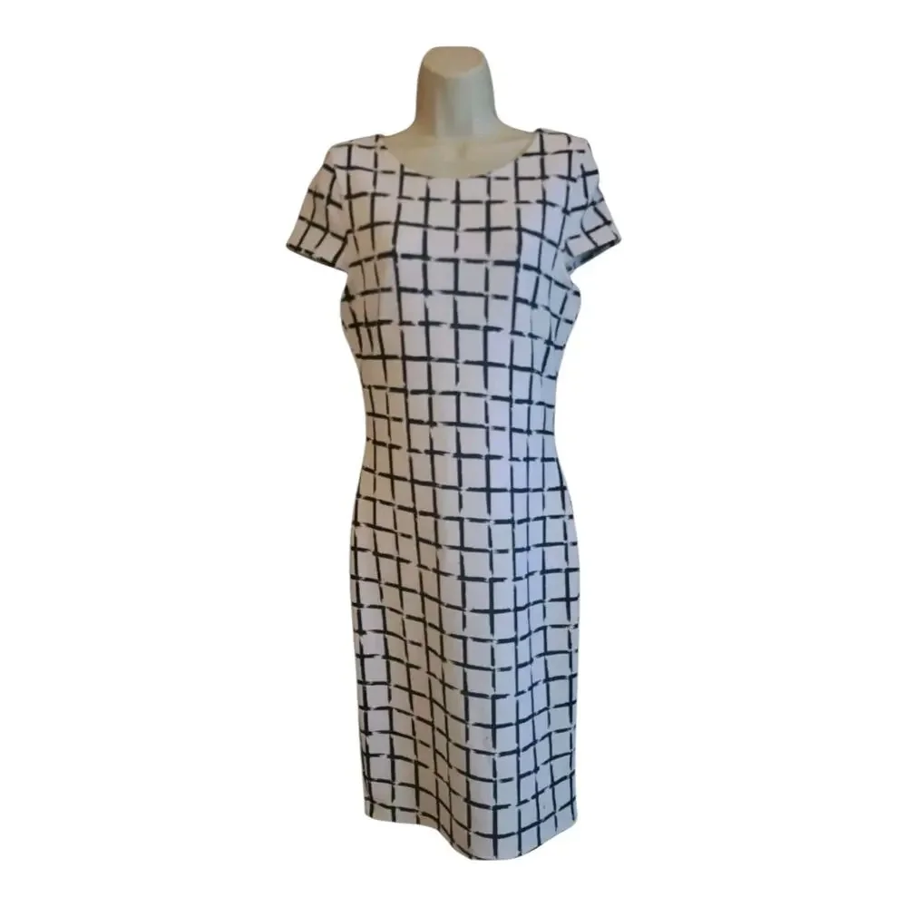 Women's Black And White Dress Office Chic Zip Up Back- M/L Windsor